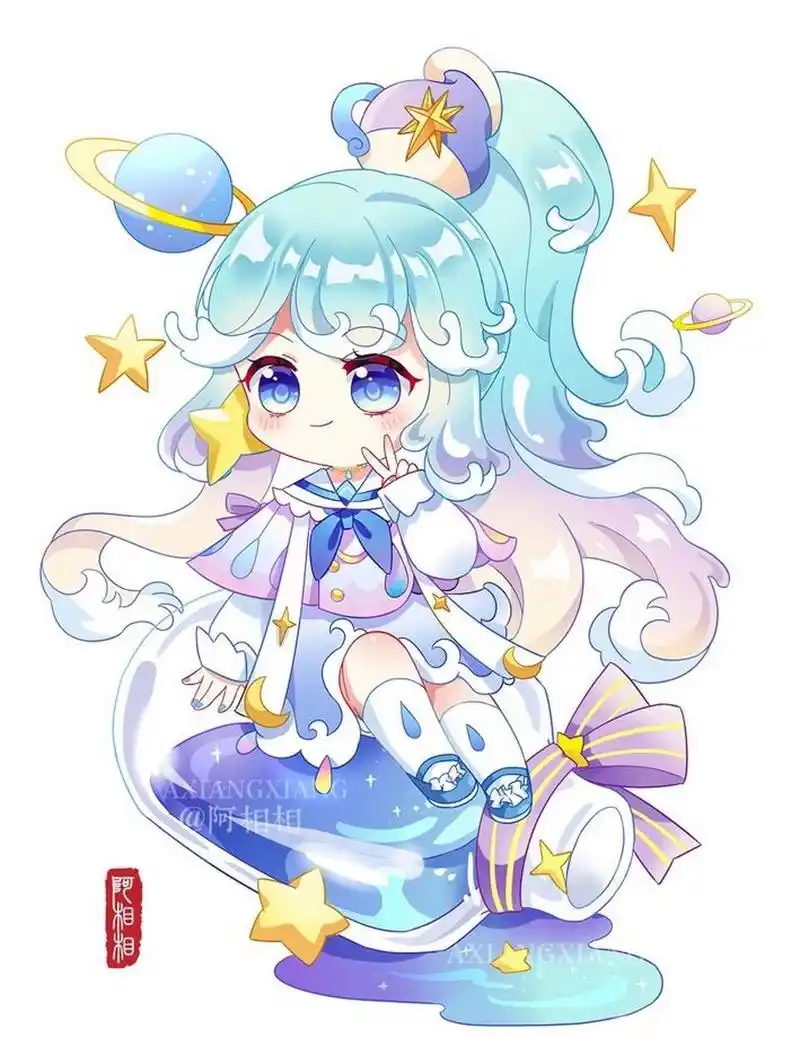 原创q版十二星座水瓶座女生头像分享插画 星座魔法少女系列的第三只是