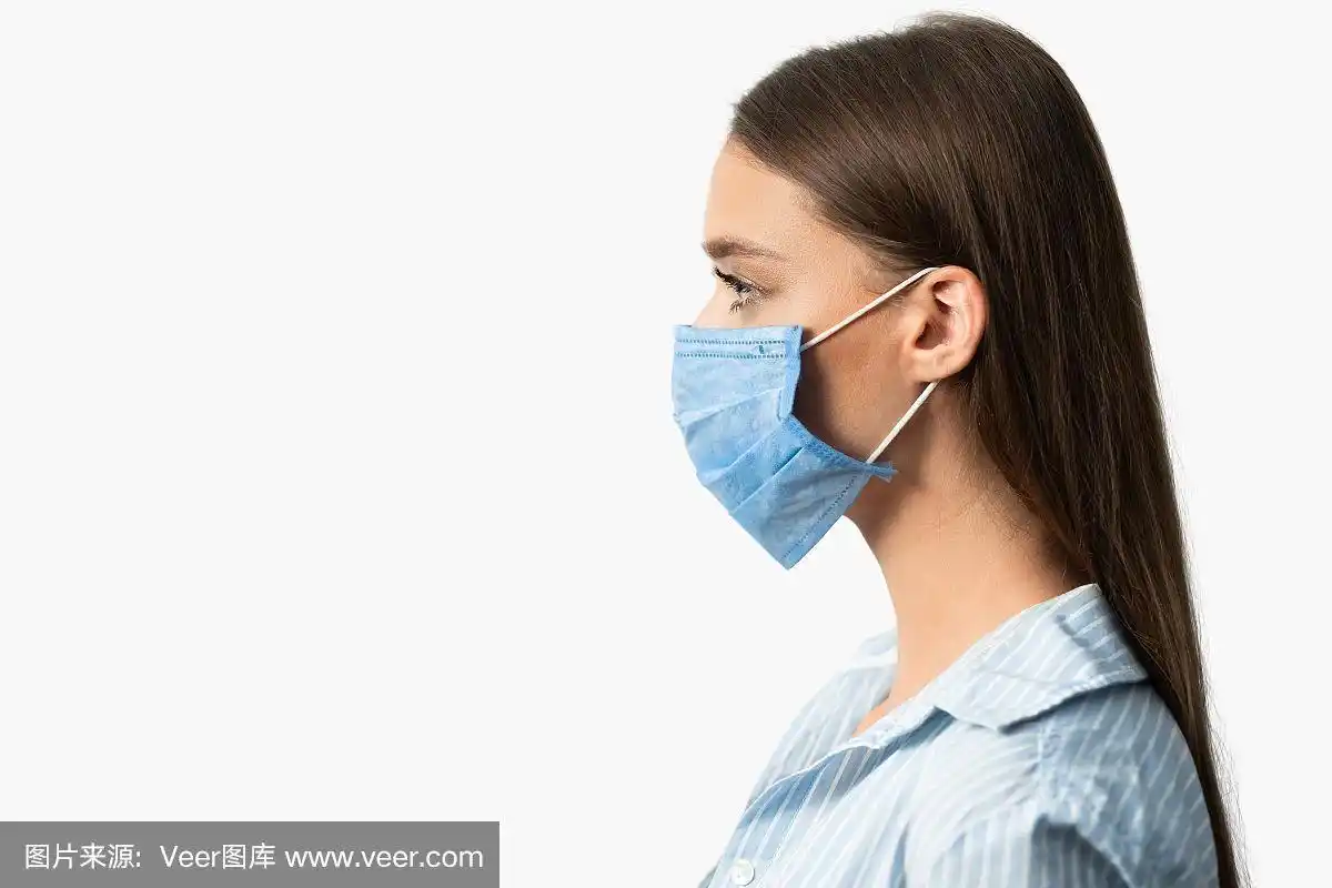 女孩,侧面视角,外科口罩,注视镜头,白色