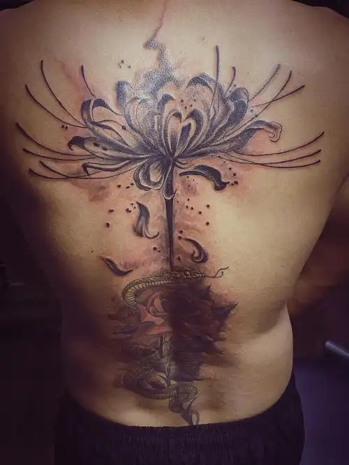 后背彼岸花_纹身图案手稿图片_徐强的纹身作品集