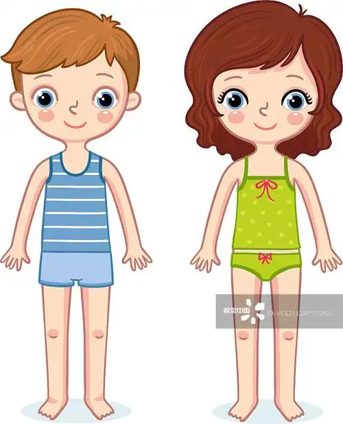 一个男孩和一个女孩站在白色的背景上