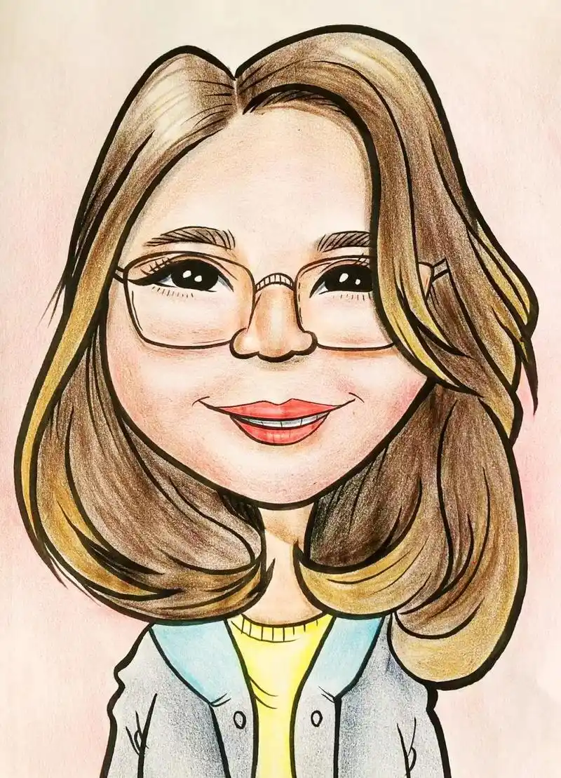 看随州美术教师金丽将真人肖像画成漫画