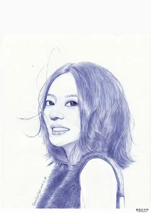 明星素描:杨幂圆珠笔素描头像画