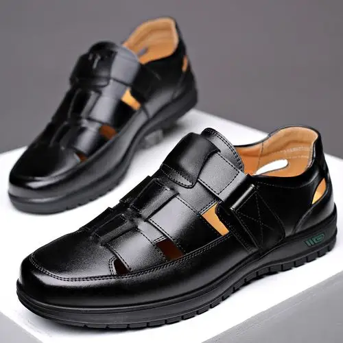 新款透气皮鞋男真皮镂空洞洞商务休闲凉鞋