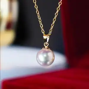 天然海水日本akoya一颗珍珠项链吊坠18k金单颗正圆强光项坠送女友