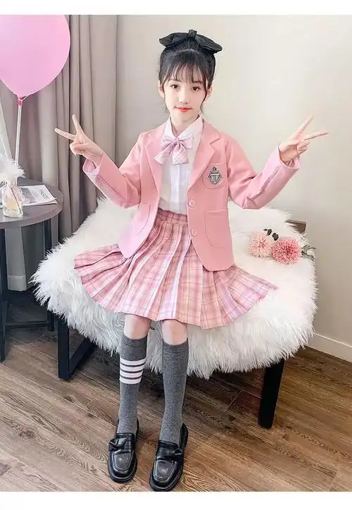 迪士尼1-15岁小孩子穿的女童jk裙全套春装正版儿童日系学院风春秋套装