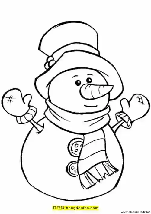 8岁孩子们最喜欢的冬天的雪人卡通涂色简笔画-红豆饭小学生简笔画大全