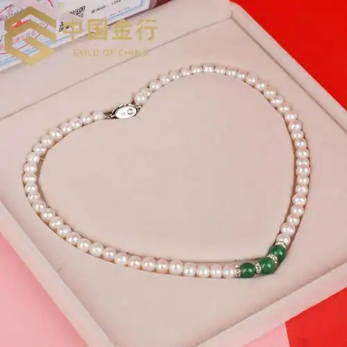 中国金行珍珠项链近圆淡水珍珠项链送妈妈婆婆母亲节礼物珠宝首饰