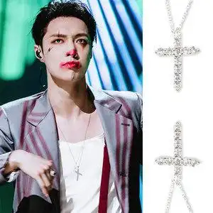 我是唱作人2张艺兴同款锆石十字架镀925银项链轻奢情侣锁骨链饰品