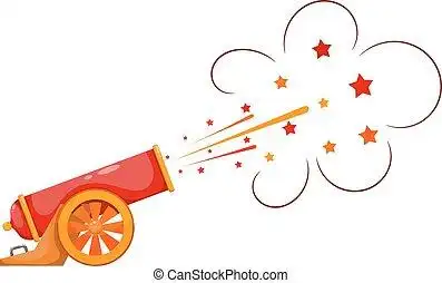 燃烧, 形象, 大炮, 卡通漫画, 白色, gun., 颜色, 中世纪, style.