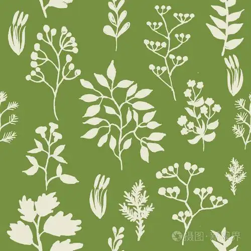 手绘草本无缝背景矢量插图