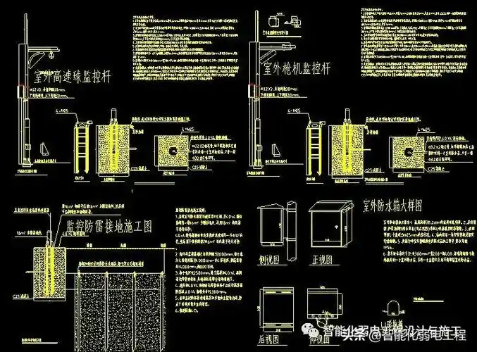 最全面的监控系统的图块,接线图,大样图,立杆图,防雷接地图