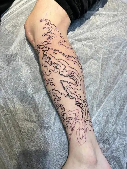 传统纹身原创浪纹身小腿纹身杭州纹身