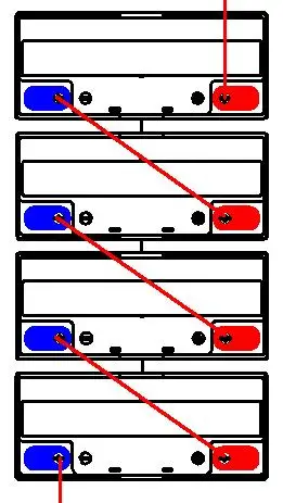 如下图示,正负连接即可形成串联方式,得到48v20ah电池组