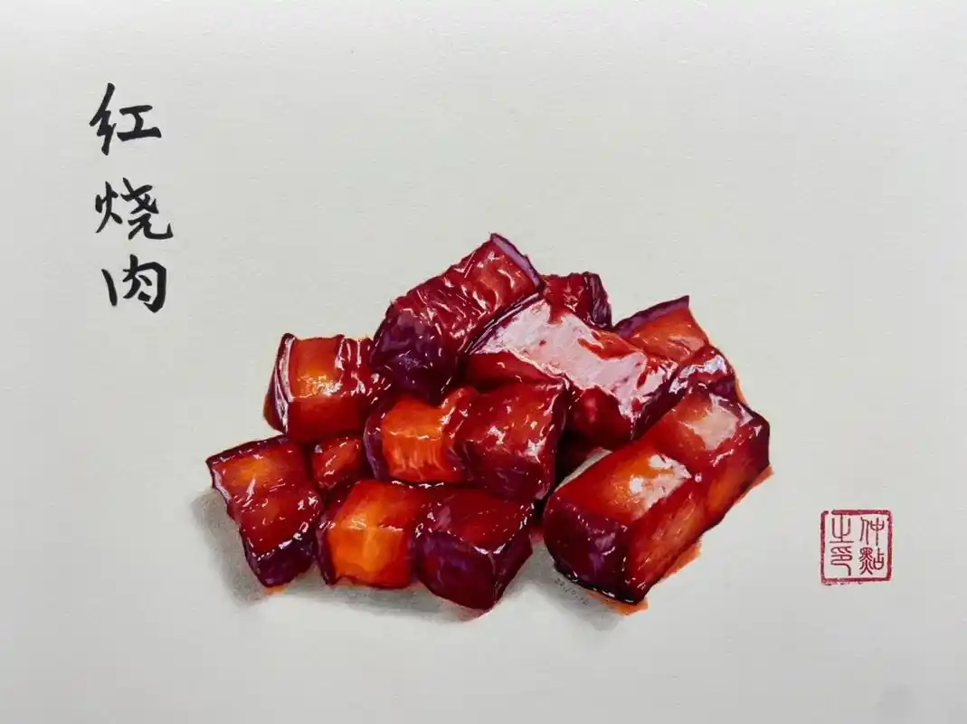 你们要的红烧肉来啦～彩铅红烧肉!安排!#美术生 #红烧肉 # - 抖音