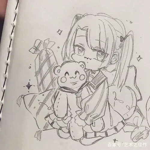 铅笔人物手绘,超可爱的卡通女孩线稿,萌萌的