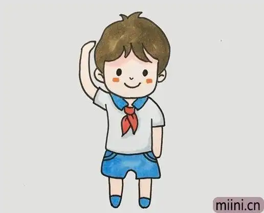 带着红领巾敬礼的少先队员简笔画
