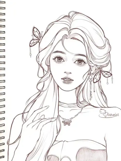 繁花似锦觅安宁女生线稿