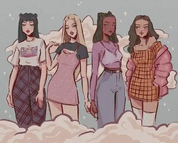 时尚穿搭的少女角色 动漫插画参考 _pizzabacon