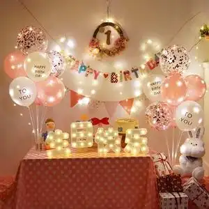 宝宝生日布置装饰男宝女童派对装饰品气球女宝场景小公主女孩家庭