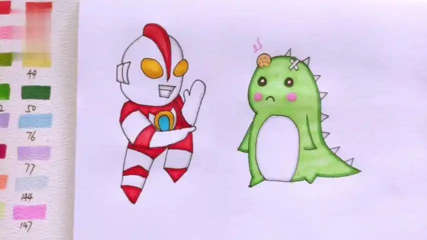 奥特曼打小怪兽简笔画