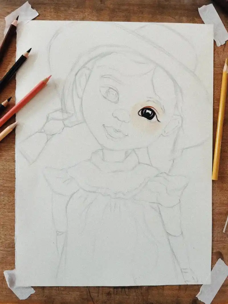 爱笑小女孩的绘画过程#彩铅手绘 #画画96  - 抖音