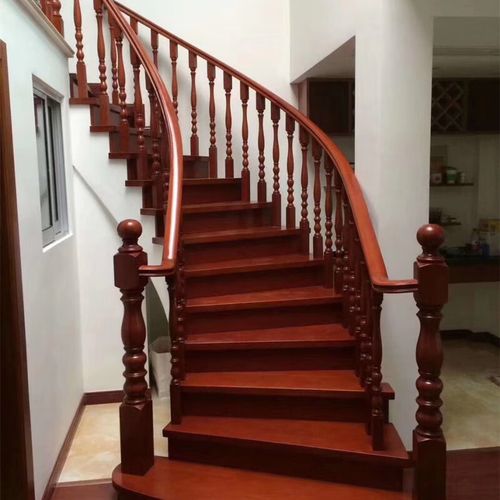 纯硕实木楼梯扶手整体阁楼栏杆别墅红橡木踏步板家用loft复式旋转定制