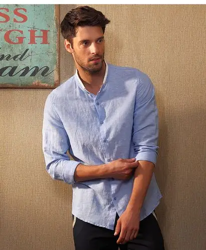 供应亚麻衬衫男休闲打底男士大码棉麻料宽松休闲衬衣