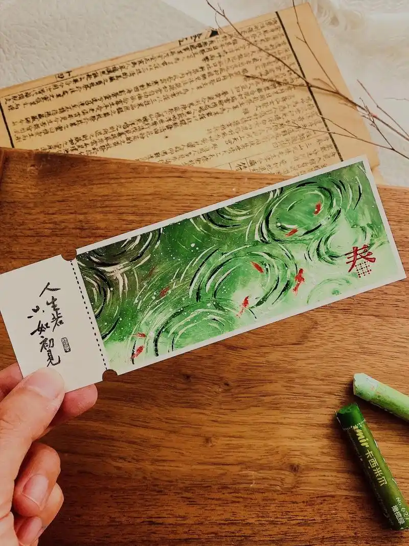 油画棒教程|鱼戏|自制书签.教你画涟漪鱼戏 锦鲤 鱼 中国风 - 抖音