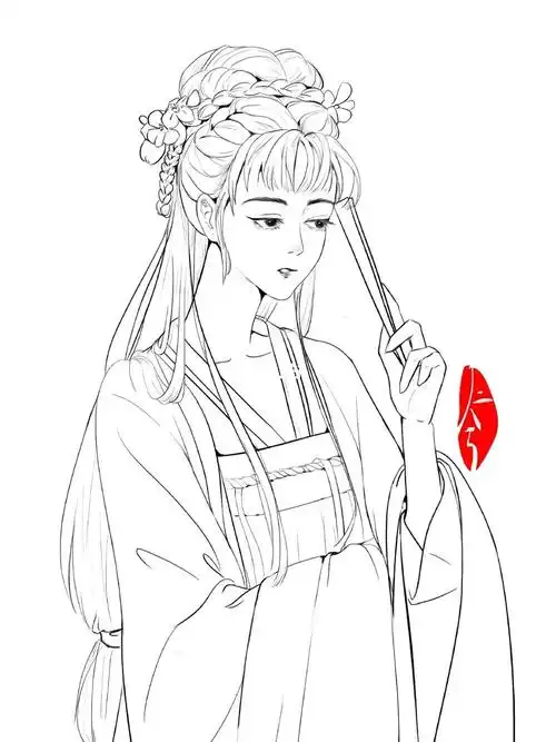 古风线稿,准备画100个古风美女.(10/100)最近有点忙,画得越来越慢.