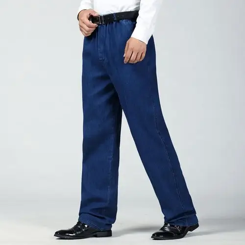 中老年爸爸爷爷裤男裤休闲牛仔宽松直筒长裤肥佬裤松紧腰肥裤子男