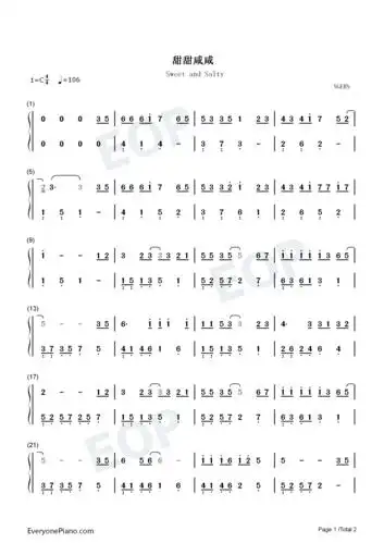 甜甜咸咸-c调简单版双手简谱预览1