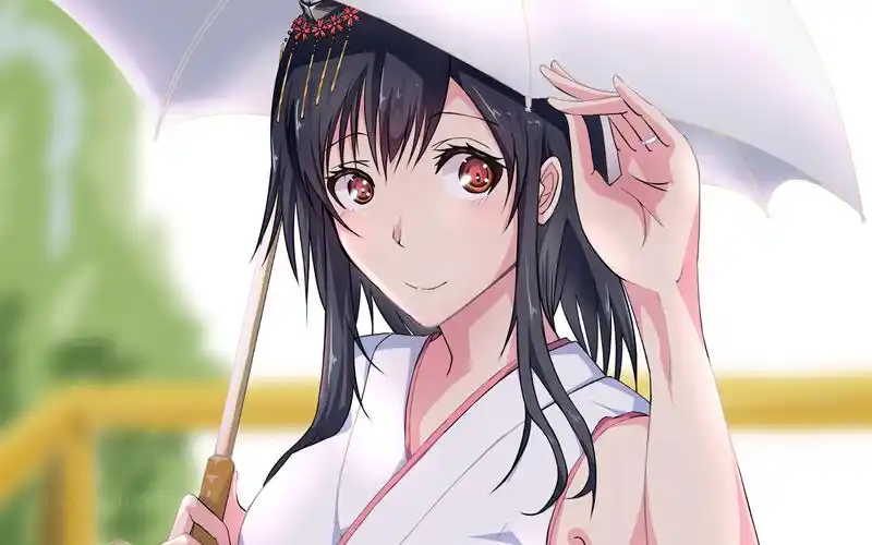 撑雨伞的动漫女孩山城电脑壁纸