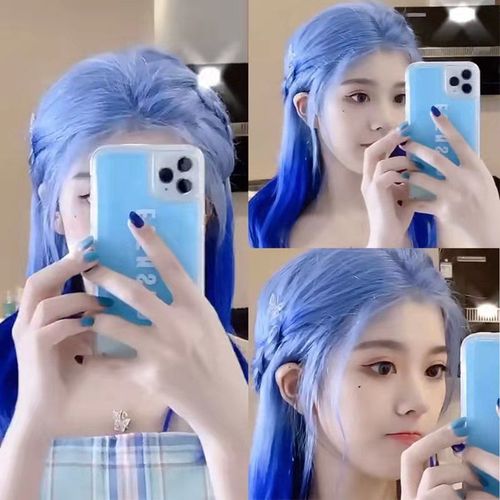 《蓝色染发剂显白学生党湖泊天使宝石人鱼蓝灰色2021流行发色自己染