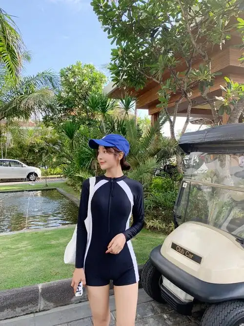 泳衣女2021新款运动连体平角保守显瘦遮肚潜水长袖泡温泉泳装 黑色 xl