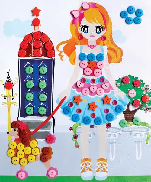 丑小丫木框纽扣画扣子画幼儿园儿童手工制作diy粘贴玩具材料包