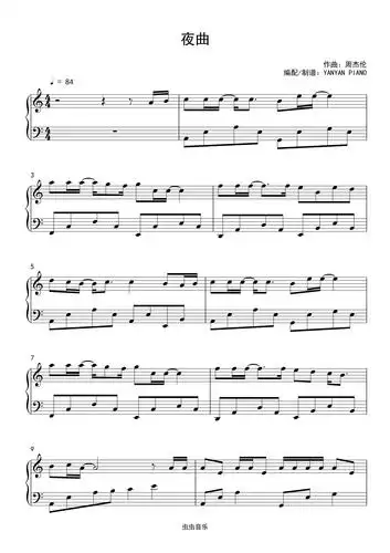 周杰伦【夜曲】钢琴独奏c调简版钢琴谱-虫虫钢琴
