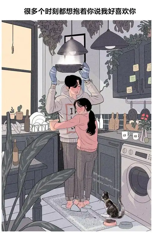 漫画师myeongminho画笔下一对情侣甜甜的恋爱日常两人一猫