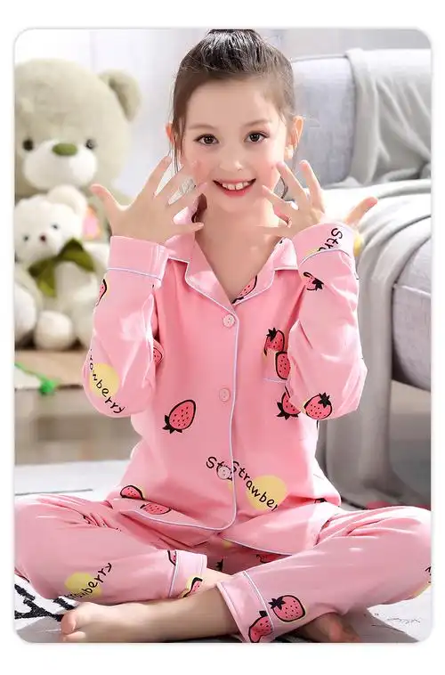 女童睡衣儿童春秋季纯棉长袖女孩15中大童12岁家居服全棉薄款套装