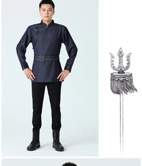 蒙古族服装男装夏季蒙古服装蒙古男士上衣牛仔衬衫民族风复古外套蒙古