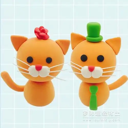 超轻粘土可爱的淑女小猫制作教程图解