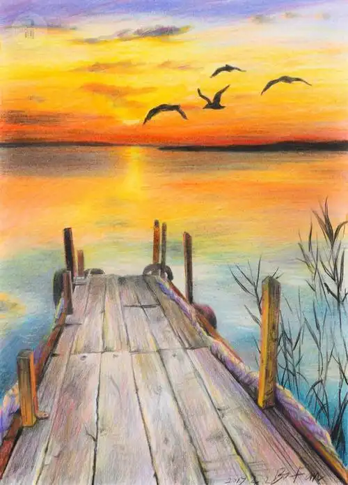 彩铅风景简笔画简单景物