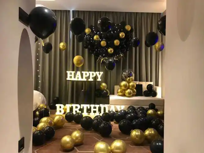 黑金系列男士生日派对气球布置