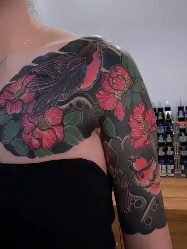 花鸟半甲_纹身图案手稿图片_于浩然的纹身作品集