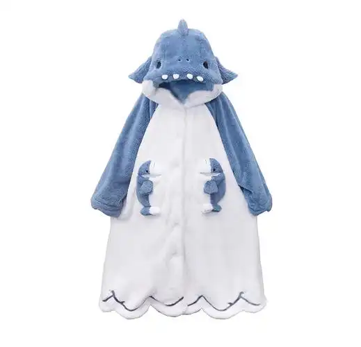 可爱情侣珊瑚绒睡袍保暖冬原创鲨鱼睡衣套装露娜奇妙之旅