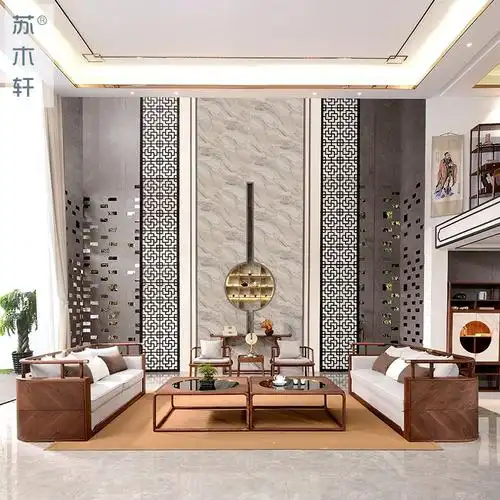 新中式黑胡桃木沙发组合实木禅意沙发别墅中国风客厅办公室家具