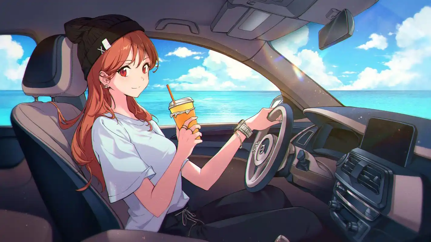 动漫卡通,汽车,奶茶,可爱女孩