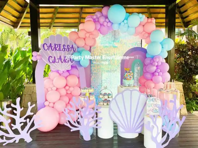 新加坡泳池派对美人鱼主题儿童生日布置