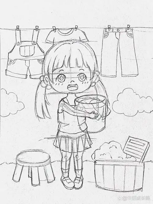 初级动漫|儿童画|原创|洗衣服啦