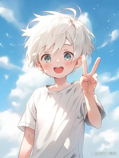 【漫画头像】天空可爱版白发男孩