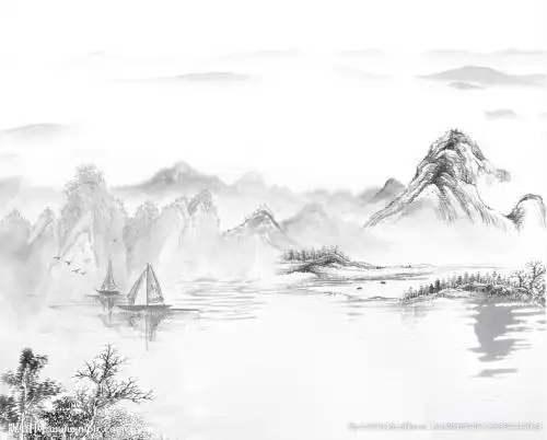黑白泼墨山水画